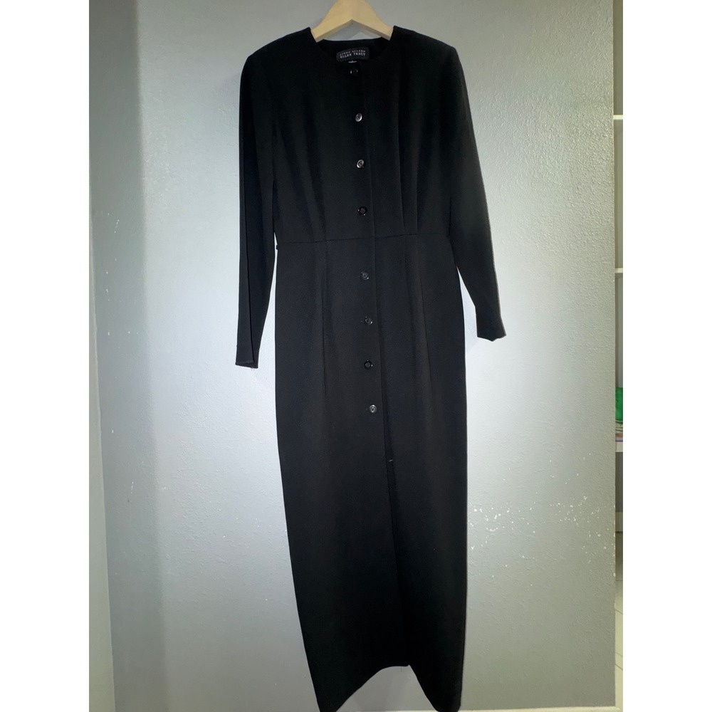 Linda Allard Ellen Tracy Black Button Front Long Sleeve Midi Dress‎ Women Size 6